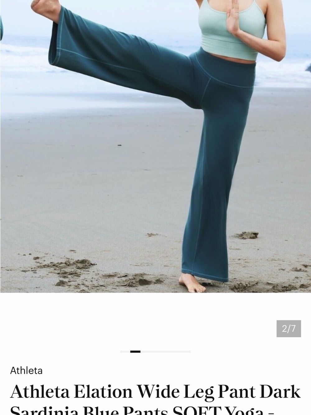 Athleta Elation Wide Leg Pant Dark Sardinia Blue Pants SOFT Yoga - Size S - Picture 2 of 6